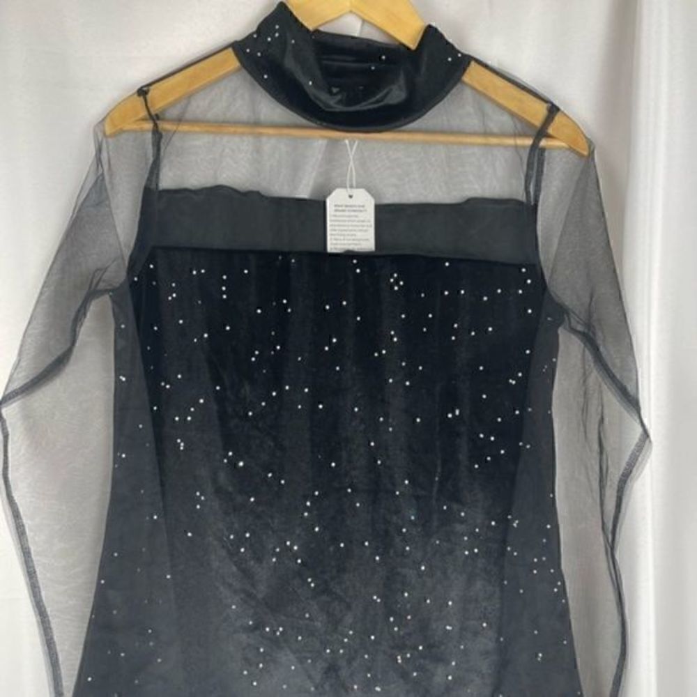 Aderez Black Sparkly Top Mesh Sleeves Bodice Medium NWT - Picture 4 of 4